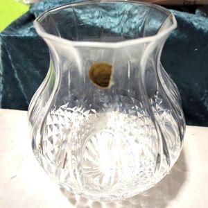 Antique Diamond Cut 6.5" Vase 12 Sided Rim Lead Crystal France Cristal d'Arque